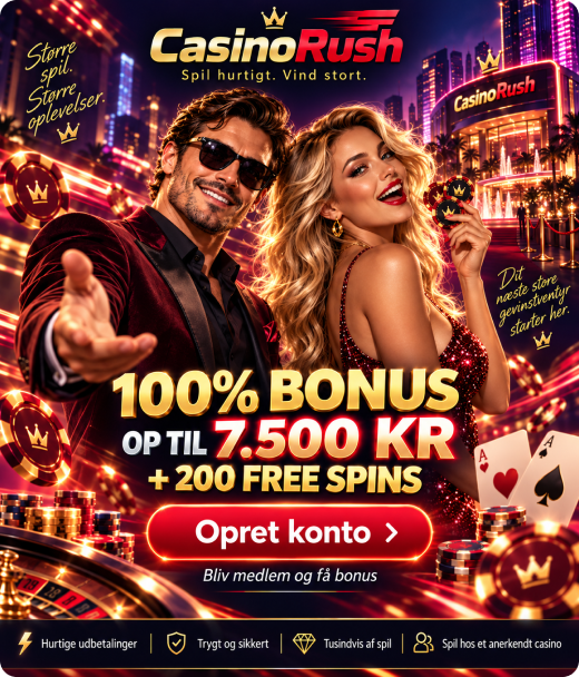 CasinoRush registrering – opret konto og få 100% op til 7.500 kr. + 200 Free Spins