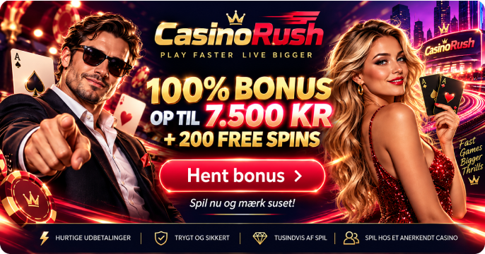 CasinoRush bonus – 100% op til 7.500 kr. + 200 Free Spins